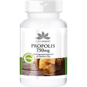 Propolis Tabletten - 750mg - 22,5mg Galangin - 60 Tabletten | HERBADIREKT by Warnke Vitalstoffe - Duitse apothekerskwalitei