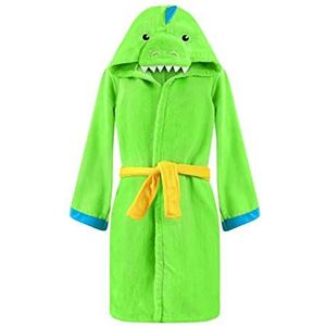 WYTbaby Badjas Dinosaurus Kinderen Katoen, Zachte Pluizige Kinderbadjas met Capuchon voor Meisjes en Jongens, Groen, 100% Katoen