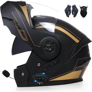 Motorhelm Flip-Up Helm met Bluetooth Modulaire Dubbele Zonneklep Volledige Helm Unisex Helm, Installatie-Gratis Geïntegreerd Communicatiesysteem, DOT/ECE Gecertificeerde Helm I,S=55-56cm