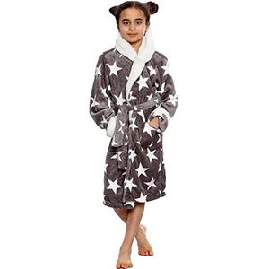 A2Z 4 Kids Vlies Luxe Sherpa Capuchon Dressing Toga Ster Afdrukken - Bathrobe 129 Stars Print Grey._9-10
