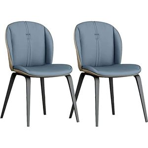 GEIRONV Moderne eetkamerstoelen set van 2, met koolstofstalen poot Waterbestendig lederen zijstoel keuken slaapkamer woonkamer stoelen Eetstoelen (Color : Deep blue, Size : 55x58x89cm)