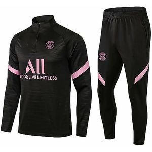 Paris Voetbal Trainingspak, Sportkleding Met Lange Mouwen Voor Heren Voetbalclub, Trainingspak Hardlopen Voetbal, Ademende Sportkleding Training Fitness, Joggingbroek, Joggingpak,Black-S