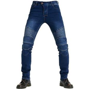 Heren/Dames Motor Kevlar Jeans Motor Beschermende Broek Versterkte Denim Broek Kevlar Gevoerd CE Goedgekeurd Heup- en Knie Verwijderbare Gepantserde Broek (5XL,Blauw)