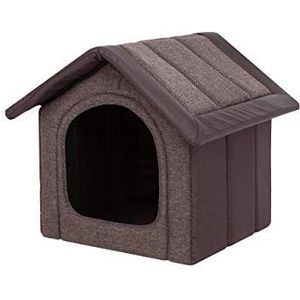 Hondenhuisje, hondenhok voor middelgrote honden, kattenhuis, kattenmand, met uitneembaar dak, dierenhuis voor katten en honden, voor binnen en buiten, bruin met eco-leer, 60 x 55 x 60 cm [R4/XL]