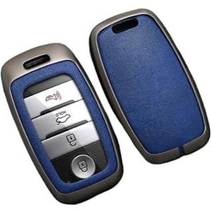Autosleutel beschermhoes Legering Lederen Auto Afstandsbediening Smart Key Case Cover Voor Rio Voor Rio5 Voor Sportage Voor Ceed Voor Cerato K3 KX3 K4 K5 Sleutel Shell(Blue)