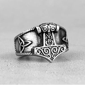 Retro Viking Thor's Hammer Symbol Celtic Knot Stainless Steel Mens Rings for Male Boyfriend Jewelry Creativity Gift Wholesale