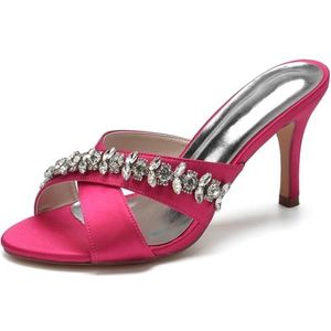 SYDZSW Ivoor trouwschoenen met naaldhak, bruidsschoenen, hoge hakken, satijn, sandaal, riem met strass, 35-42, Roze, 35 EU