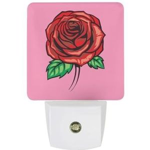 Rode Roos Bloem Warm Wit Nachtlampje Plug In Muur Schemering naar Dawn Sensor Lichten Binnenshuis Trappen Hal