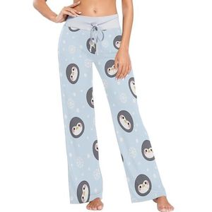 Mnsruu Dames pyjamabroek Pinguïn Gezichten Sneeuwvlokken, C175, XL