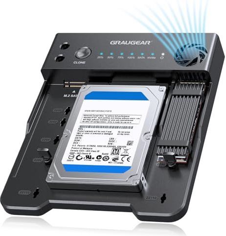 GRAUGEAR Bidirectioneel Kloonstation - M.2 SATA - Ondersteunt NVMe SSD's - Zwart - Stille Ventilator