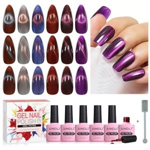 AIMEILI Hema-Free Cat Eye Gellak Magnetic Gel Polish 6 Colors Set Vegan Cruelty-Free Soak Off UV/LED 6 X 10ML Cat Eye Gel Polish Gift Kit 71