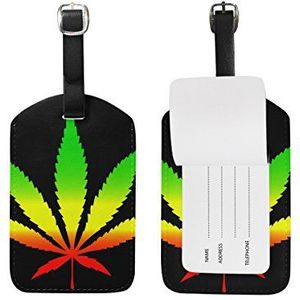 Alaza Marihuana-blad van Cannabis Luggage Tag PU lederen tas dag reiskoffer ID identificatie-bagagesticker