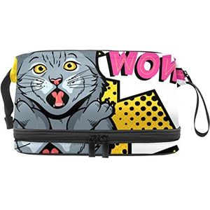 Make-up tas - grote capaciteit reizen cosmetische tas, verrassing kat pop art, Meerkleurig, 27x15x14 cm/10.6x5.9x5.5 in