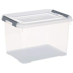 Curver Opbergdoos Handy Plus met deksel 20L in Transparant/Zilver, 40 x 29 x 25 cm