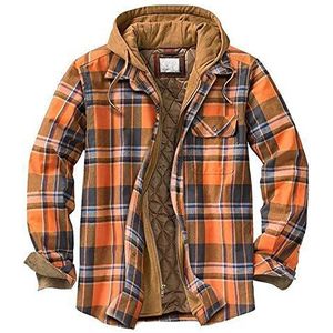 Youthful flying Thermische gewatteerde flanellen overhemden voor heren, jassen met capuchon, button-down geruite jassen met lange mouwen (maat: XL, kleur: D)