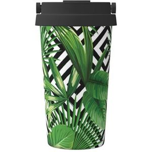 Groene bladeren van palmboom tropische plantenprint reizen koffiemok lekvrije thermosbeker geïsoleerde beker voor kantoor camping