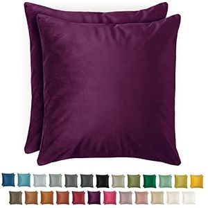 Blumtal Set van 2 Kussenslopen - Velvet - 60 x 60 cm - Aubergine- Verborgen Ritssluiting - Kussenhoes voor sierkussens