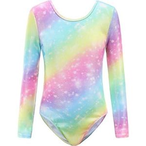Sinoeem Turnpakje voor meisjes, ballet, kinderen, lange/korte mouw, zonder mouw, kleurverloop, ronde hals, gympakje voor meisjes van 3-12 jaar (regenboog - lange mouw, etiket 8A (7-8 jaar))