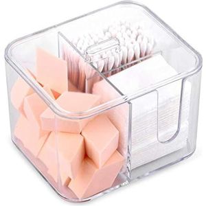 SUNFICON Katoenen wattenstaafje ballen doos wattenschijfjes houder organizer houder dispenser opslag bus cosmetische pads container flossers case 4-raster badkamer aanrecht ijdelheid, acryl kristal