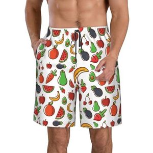 JIAWUJYNB Strandshorts voor heren, met groente-fruitprint, lichte, sneldrogende zwembroek met zakken met trekkoord, Wit, XL
