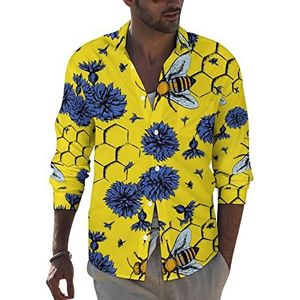 Bijen en bloemen heren revers shirt met lange mouwen button down print blouse zomer zakken T-shirts tops L