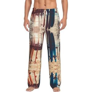 Boards On The Beach Lange loungewear voor heren, nachtkleding, pyjamabroek, nachtkleding met zakken en trekkoord, Wit, S