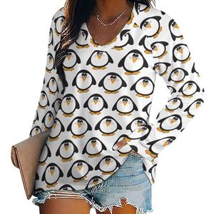 Grappige pinguïns dames lange mouwen V-hals T-shirts herfst tops pullover tuniek T-shirt voor leggings