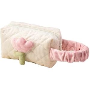 Vrouwen Tulp Bloemen Pouch Grote Capaciteit Reizen Cosmetische Tas Corduroy Rits Zakken Draagbare Opslag Make Up Organizer, Beige Pols Tas, Eén maat