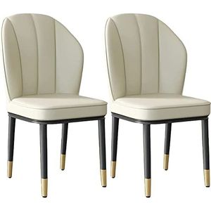 GEIRONV Moderne eetkamerstoelen set van 2, met metalen poten keuken bijzetstoelen PU lederen woonkamer stoelen slaapkamer lounge stoel Eetstoelen (Color : Off white, Size : 39x44x88cm)