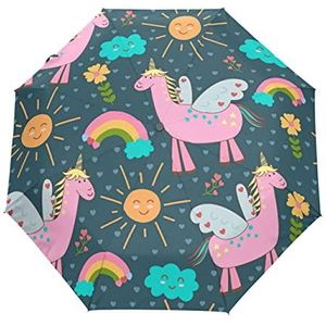 Regenboog paard eenhoorn baby automatische opvouwbare paraplu UV-bescherming automatisch open sluiten vouwbare zon blokkeren paraplu's voor reizen vrouwen jongens meisjes