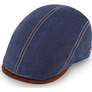 fiebig Brighton Flatcap gemaakt van linnen | Visor Cap met katoenen voering | Newsboy Cap met contrasterende naden | Made in Italy (55-S, jeansblauw)