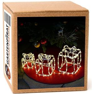 Gartenpirat Set van 3 led-geschenkdozen, verlichte kerstverlichting, lichtslang, 180 leds, warmwit, kerstverlichting voor buiten