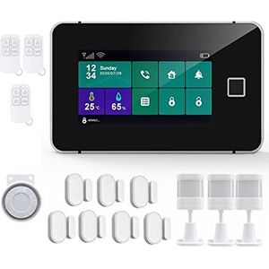 Huisbeveiligingssysteem, Tuya WiFi-beveiligingsalarmsysteem Vingerafdruk Gewapende temperatuur-vochtigheidsweergave 433MHz Draadloze Smart Home-inbreker(G60-F set)