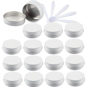 OIFAODAO， 48 PC 10 ml Blauwe Lege Ronde Aluminium Blikken met Schroefdeksels Opslag Potten Cosmetica Containers 6 Spatel ，Cosmetische potjes(Bianco,15ml)
