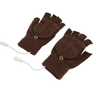 Warme gebreide USB-handschoenen, halve vouwen, zonder vingers, voor de winter, voor kantoor en thuis (bruin)