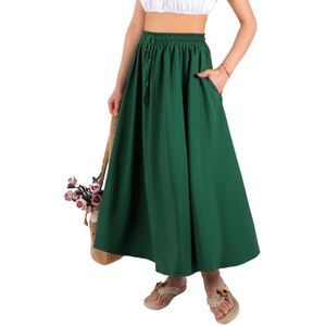 BALAY - A-lijnrok - Groen - Midi-lengte - Met Zakken - Elastische Hoge Taille