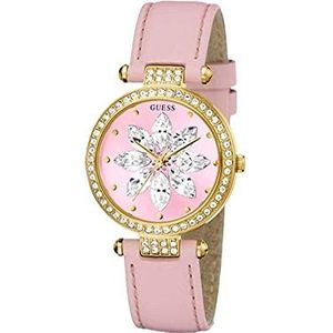 GUESS Dames Trend Crystal 32mm Horloge, roze, VOLLEDIGE BLOEI