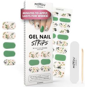 MOYOU LONDON Semi-uitgeharde gelnagelstrips - 20 stuks waterdichte gelnagelwikkels, uithardt in zonlicht of uv/led-lamp, gaat tot 2+ weken mee, rekbaar, gemakkelijk aan te brengen en te verwijderen