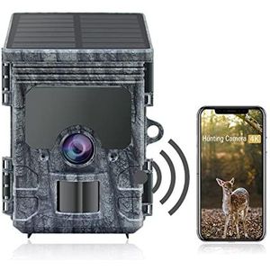 Wildcamera, Trail Camera 4K Camera WiFi Solar Panel Powered Trail Camera Trap Night Vision Waterproof IP66 Game Wildlife Cameras voor het monitoren van wilde dieren in de buitenlu