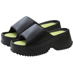 kumosaga Platform sleehak sandalen for dames, dames open teen zomer dikke slippers, antislip 7 cm dikke zool pantoffels for binnen en buiten(Noir,40-41)