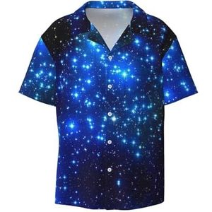 TyEdee Galaxy Stars Print Overhemden met korte mouwen voor heren, met zak, casual, button-down shirts, zakelijk overhemd, Zwart, S