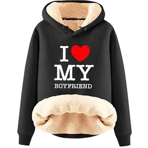 keephenDE I Love My Boyfriend dames grappige letter 3D-print hoodies fleece gevoerde capuchon sweatshirt lange mouwen pullover tops, # 1., S