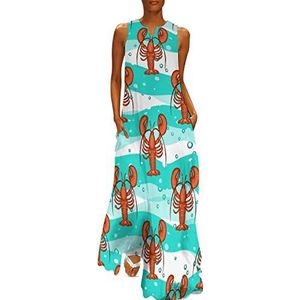 Schattige kreeft zee golven dames enkellengte jurk slim fit mouwloze maxi-jurk casual zonnejurk M