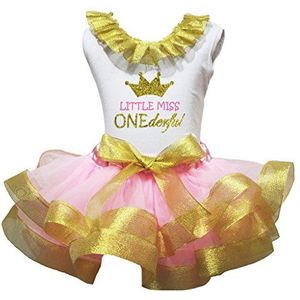 Petitebelle Little Miss Onederful Wit Shirt Goud Roze Petal Rok Set Nb-8y