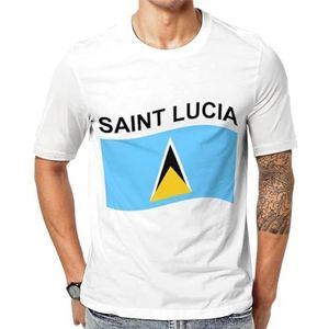 Flag of Saint Lucia grafisch T-shirt met korte mouwen voor heren ronde hals print casual T-shirt XL