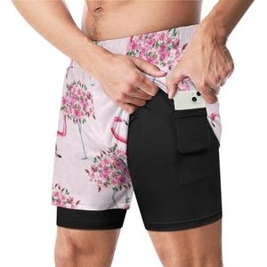 Roze Flamingo Body Roses Grappige Zwembroek Met Compressie Liner & Pocket Voor Mannen Board Zwemmen Sport Shorts