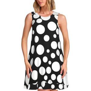CKGODGF Zwart-witte stippenprint, charmante mouwloze knielange jurk met zakken voor feestjes en vakanties, Zwart, S