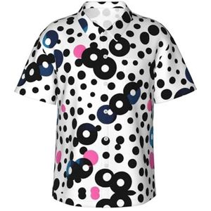 XTYGETY Witte stippenprint zomer strand button-down Hawaiiaans shirt met korte mouwen voor mannen tropische vakantie shirts, Zwart, S