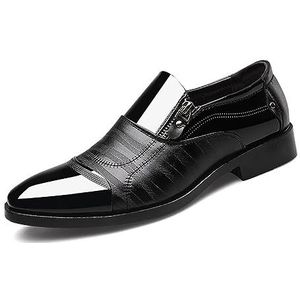 Men's Dress Shoes Patent Leather Loafers Pointed Zipper Oxford Formal Business Tuxedo Shoes Men's Fashionable Dress Shoes (Color : Black, Size : EU 41)