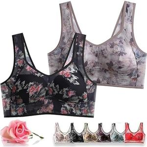 Ice Silk Lace Cooling Comfort BH, Beugelloze Super-gather BH, US X-Large Regular(F,4X-Large)